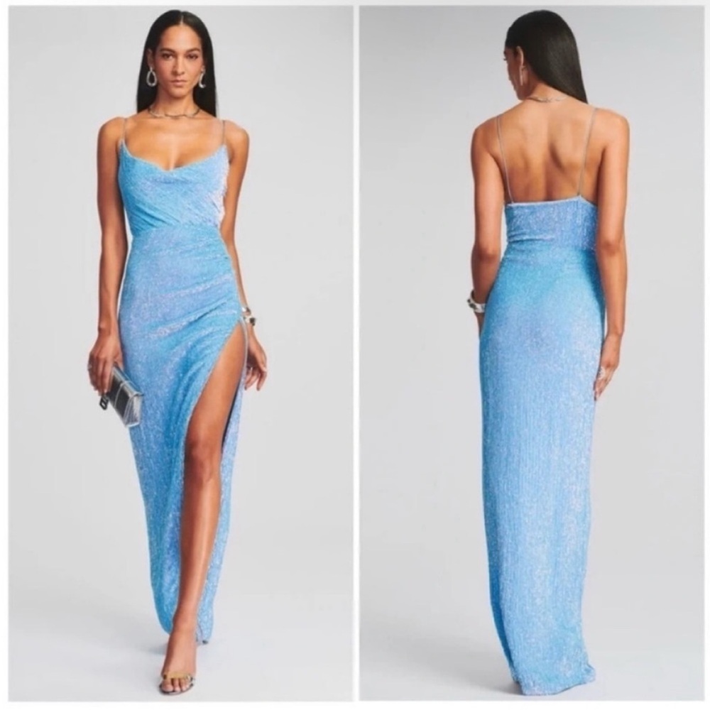 Retrofete Light Blue Sequin Cowl Maxi Dress